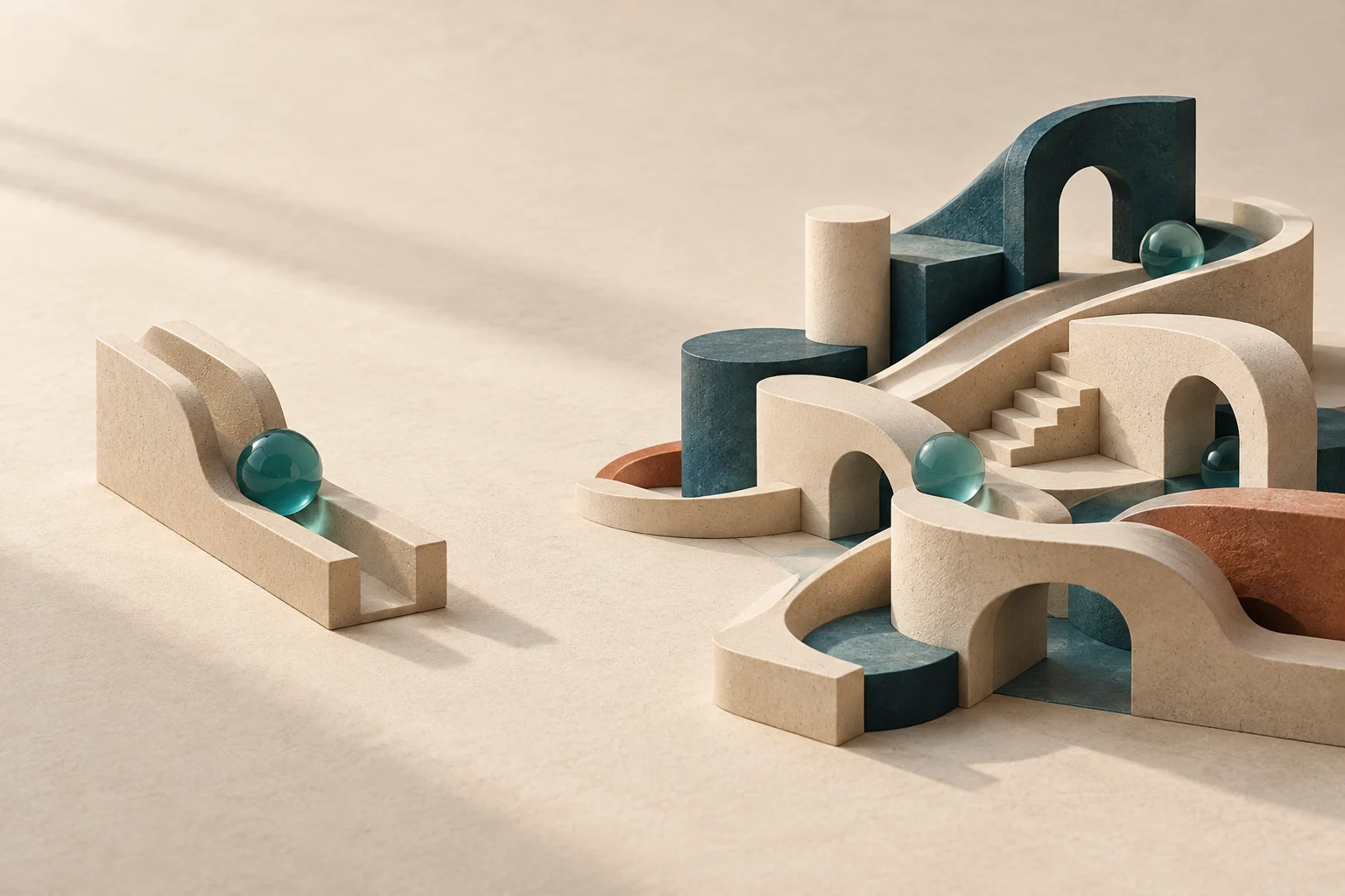 Conceptual illustration comparing AI in one workflow with connected changes across an organization